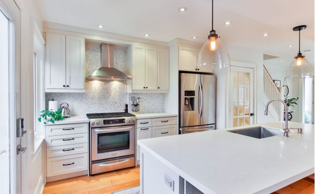 white and brown kitchen photo Nanaimo plumbing